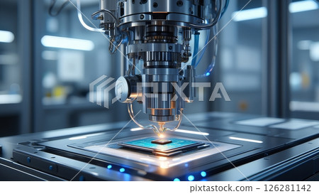 Robotic Hand Precision: High Tech Mechanical Arm Assembling Microchips Robotic Hand Precision: High Tech Mechanical Arm Assembling Microchips 126281142