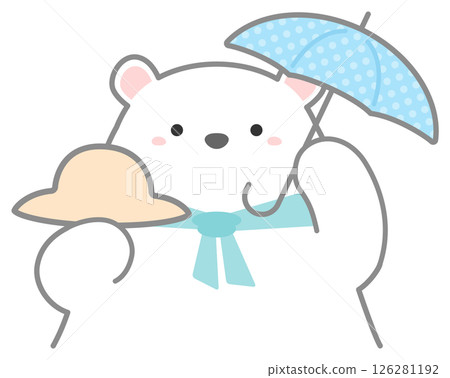 UV protection and heat stroke prevention Parasol, hat and polar bear 02 UV protection and heat stroke prevention Parasol, hat and polar bear 02 126281192