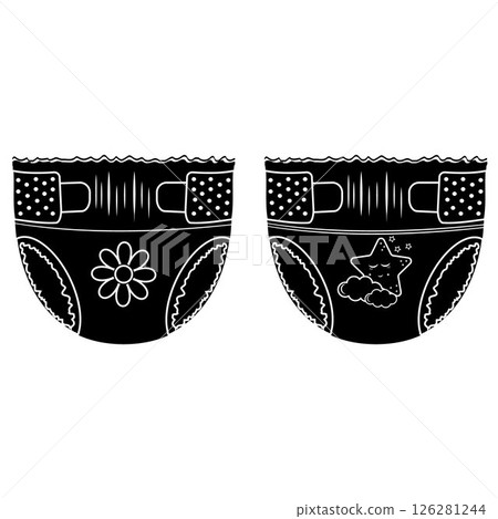 Vector icon template for baby diapers. The sign of baby diapers. isolated contour symbol, black illustration Vector icon template for baby diapers. The sign of baby diapers. isolated contour symbol, black illustration 126281244