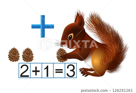 Mathematics familiarity with the plus sign addition with a squirrel on a white background. 126281261