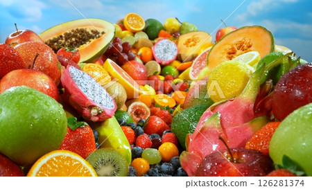 Different Types of Fresh Fruit on a Pile , Close-up Different Types of Fresh Fruit on a Pile , Close-up 126281374