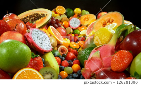 Different Types of Fresh Fruit on a Pile , Close-up Different Types of Fresh Fruit on a Pile , Close-up 126281390