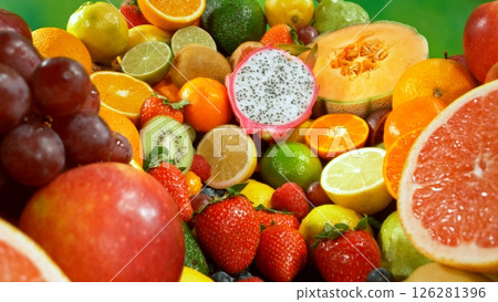 Different Types of Fresh Fruit on a Pile , Close-up 126281396