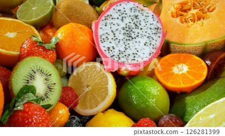 Different Types of Fresh Fruit on a Pile , Close-up Different Types of Fresh Fruit on a Pile , Close-up 126281399