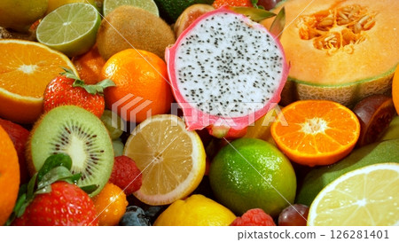 Different Types of Fresh Fruit on a Pile , Close-up Different Types of Fresh Fruit on a Pile , Close-up 126281401