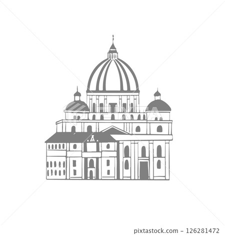 St. Peters Basilica, Italy. Line attractions of world. World Landmarks. Buildings sketch. Outline flat vector illustrations isolated on white. Vector illustration St. Peters Basilica, Italy. Line attractions of world. World Landmarks. Buildings sketch. Outline flat vector illustrations isolated on white. Vector illustration 126281472