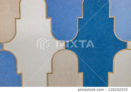 Modern Blue and Beige Geometric Pattern Wallpaper with Moroccan Influence 126282035