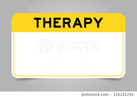 Label banner that have yellow headline with word therapy and white copy space, on gray background 126282292