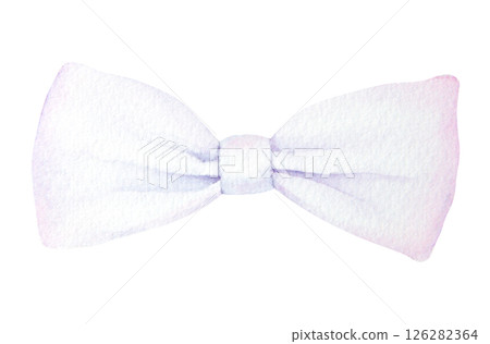 Watercolor illustration of a soft white bow tie with a hint of pink. Perfect for wedding invitations, romantic design projects, elegant accessories, fashion themes, or feminine stationery decor. 126282364