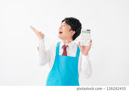 Businessman, demonstration sales, calculator Businessman, demonstration sales, calculator 126282435
