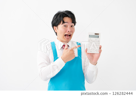 Businessman, demonstration sales, calculator Businessman, demonstration sales, calculator 126282444