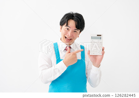Businessman, demonstration sales, calculator Businessman, demonstration sales, calculator 126282445