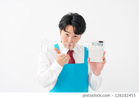 Businessman, demonstration sales, calculator Businessman, demonstration sales, calculator 126282455