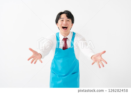 Businessman, demonstration sales, both hands Businessman, demonstration sales, both hands 126282458