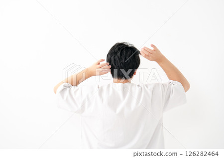 Middle-aged man, hair care, back view Middle-aged man, hair care, back view 126282464