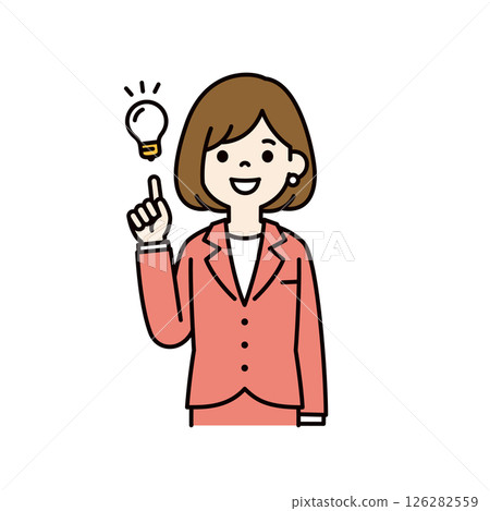 Vector illustration of a young female office worker who comes up with a good idea_Line width can be edited_Color 126282559