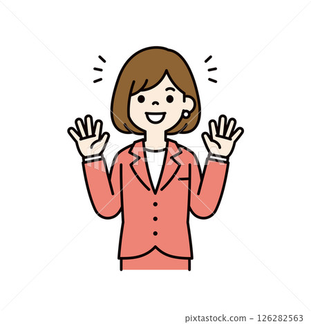 向量圖：一位年輕女職員張開雙臂歡呼雀躍_線條寬度可編輯_顏色 126282563