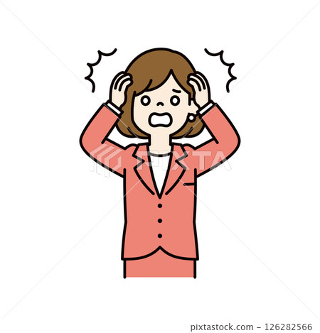 Vector illustration of a young female office worker holding her head in surprise_Line width editable_Color Vector illustration of a young female office worker holding her head in surprise_Line width editable_Color 126282566
