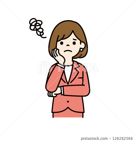 向量圖：一位年輕女職員雙手摀臉，一臉憂心忡忡_線寬可編輯_顏色 126282568
