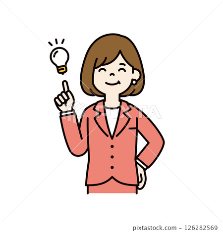 一位想出解決方案的年輕女職員的向量插圖_線寬可編輯_顏色 126282569