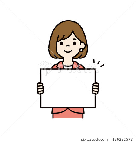 一位年輕女職員拿著留言板的向量插圖_線寬可編輯_顏色 126282578