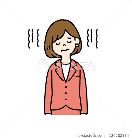 一位心情沮喪的年輕女職員的向量插圖_線寬可編輯_顏色 126282584