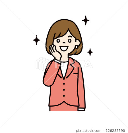 向量插圖：年輕女職員眼神閃亮、充滿喜悅_線條寬度可編輯_顏色 126282590