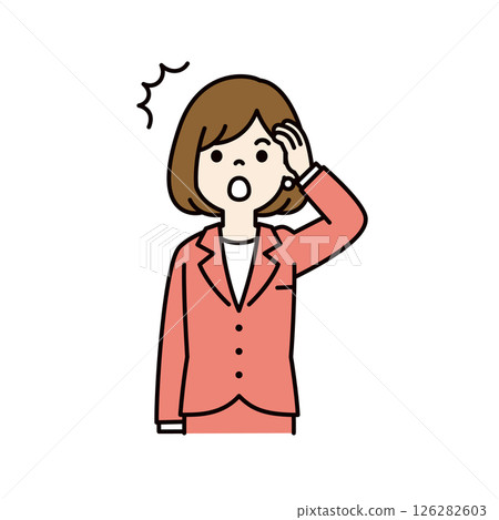 一位年輕女職員張大嘴巴的向量插圖_線條寬度可編輯_顏色 126282603