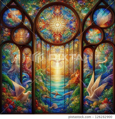 beautiful stained glass, cathedral stained glass, church stained glass 126282900