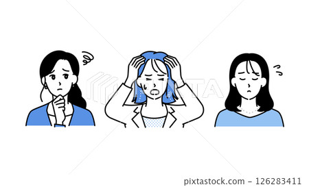 插圖集 A 中三位商界女性表達了擔憂、困惑和焦慮 126283411