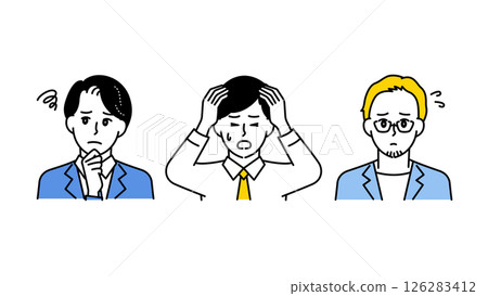 插圖集 A 中三位商人表達了擔憂、困惑和焦慮 126283412