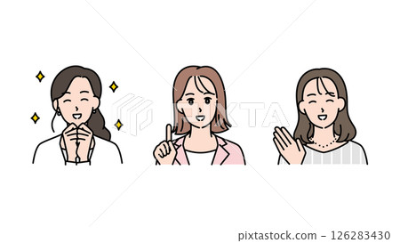 Illustration set of three motivated and smiling business women B2 126283430