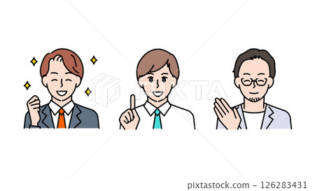 Illustration set of three motivated and smiling business men A2 Illustration set of three motivated and smiling business men A2 126283431