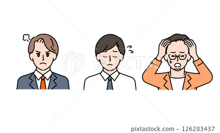 Illustration set of three business men expressing worries, confusion and anxiety B2 126283437