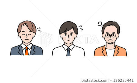 Illustration set of three business men expressing worries, confusion and anxiety D2 126283441