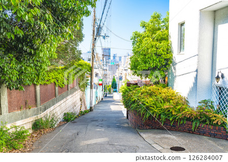 [Important Preservation District for Groups of Traditional Buildings] Kitano-cho Yamamoto-dori, cityscape seen from the top of a slope, Chuo Ward, Kobe City, Hyogo Prefecture 126284007