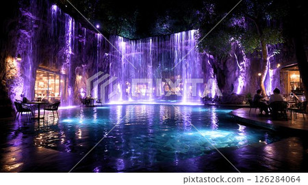 Purple illumination restaurant 126284064