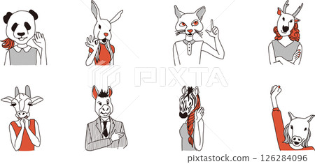 有趣的人戴著動物面具的插圖01 126284096