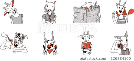 Illustration of fun people wearing animal masks 05 126284100