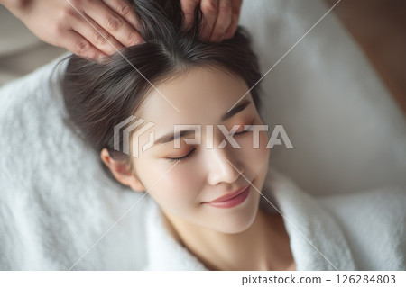 AI-generated image: Woman enjoying a head spa AI-generated image: Woman enjoying a head spa 126284803