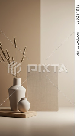 Modern minimalist still life with neutral tones for interior design and decor inspiration 126284888