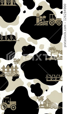 Agricultural and rural landscape pattern with tractors and farmlands Agricultural and rural landscape pattern with tractors and farmlands 126284900