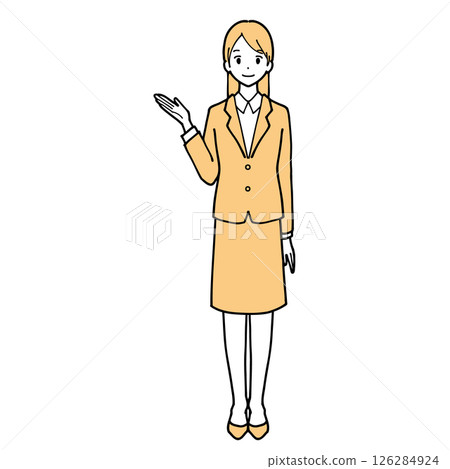 一位年輕女子在做導遊的全身插圖 126284924