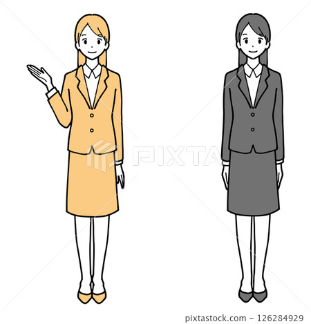 Full body illustration set of a young woman in a suit 126284929