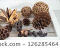 Landscape with pine cones and natural materials 126285464
