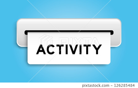 White coupon banner with word activity from machine on blue color background White coupon banner with word activity from machine on blue color background 126285484