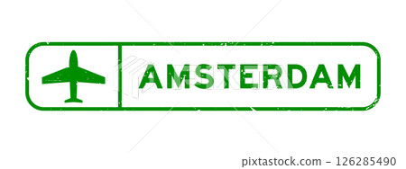 Grunge green amsterdam word with plane icon square rubber seal stamp on white background Grunge green amsterdam word with plane icon square rubber seal stamp on white background 126285490