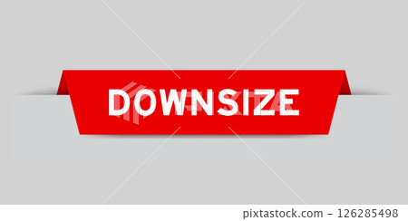 Red color inserted label with word downsize on gray background 126285498