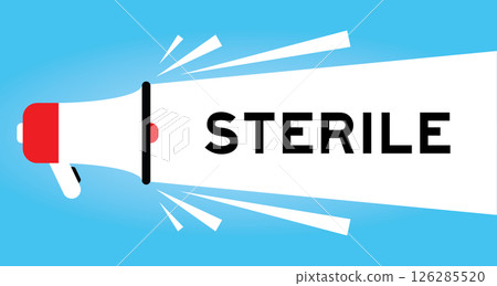 Color megaphone icon with word sterile in white banner on blue background 126285520