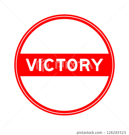 Red color round seal sticker in word victory on white background Red color round seal sticker in word victory on white background 126285523